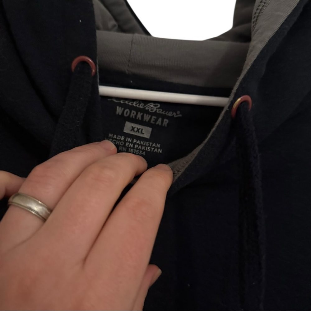 Eddie Bauer Workwear Navy Blue Hoodie Sweatshirt XXL Heavyweight Pullover - Picture 3 of 4